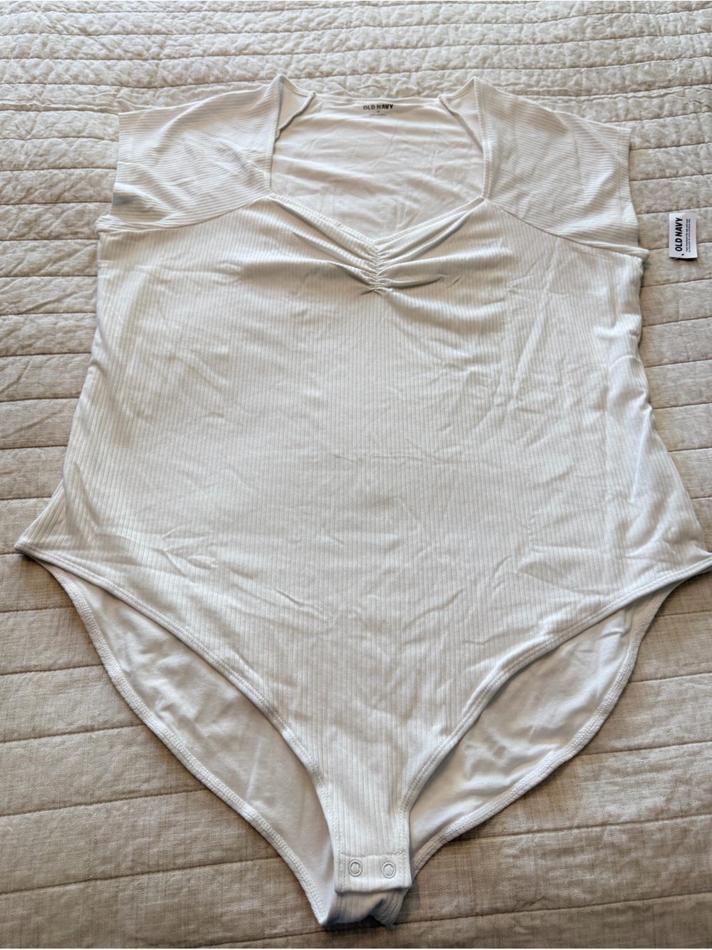 Old Navy White Ribbed V-Neck Snap Bodysuit